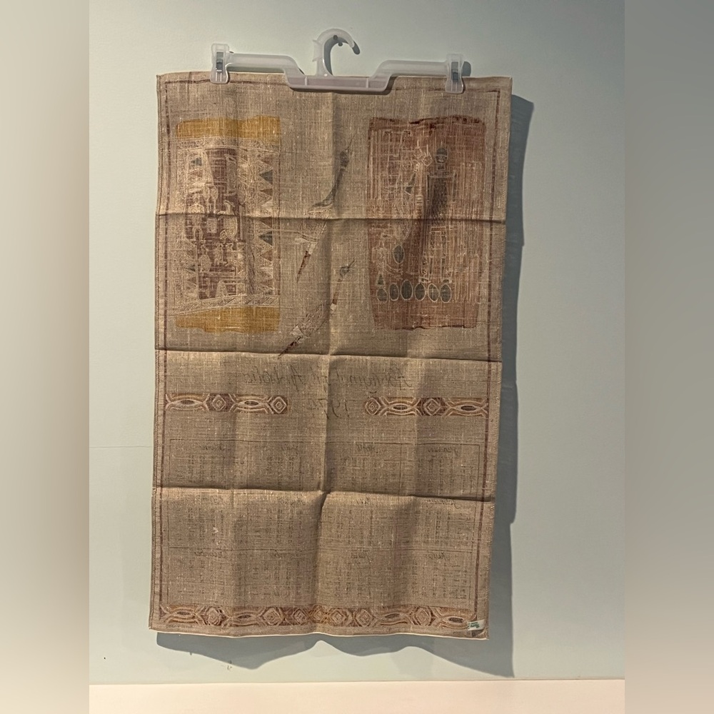 Vintage Aboriginal Art 1974 Calendar Tea Towel in Brown and Tan Pure Linen - Picture 8 of 10